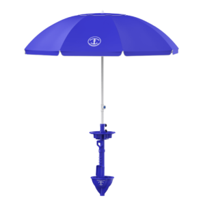 Beach Umbrella and Umbrella Stand in Deep Ocean Blue